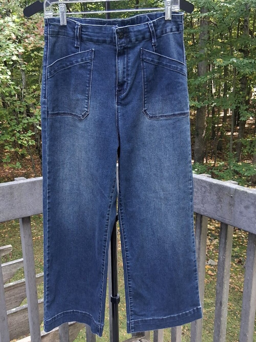 Gloria Vanderbilt Wide Leg Cropped Jeans Patch Pocket Blue Wash – Size 8